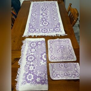 Set Of 2 Vintage Cannon Usa Purple White Floral Fringe Full Size Bath Towel Set
